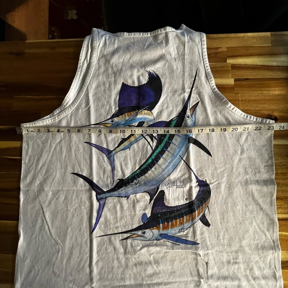 Guy Harvey White Tank Top with Blue Logo Fishing Size XL
